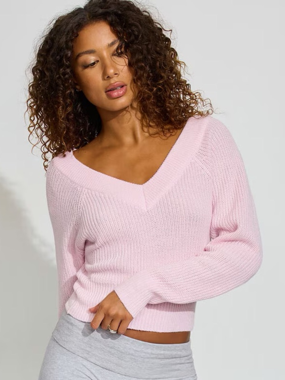 Soft V-Neck Pink Women's Sweater